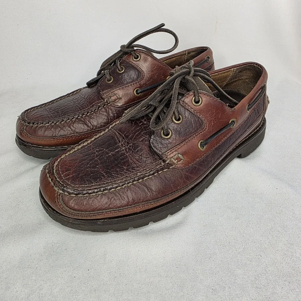 Mens LL Bean 8.5 D Allagash Bison Handsewn Brown Leather Loafer Oxford Boat Shoe